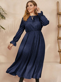 Plus Size Ruffled Polka Dot Long Sleeve Midi Dress Trandify Deal