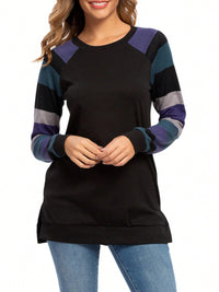 Color Block Round Neck Long Sleeve T-Shirt Trandify Deal