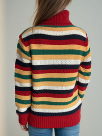 Contrast Stripes Turtleneck Long Sleeve Sweater Trandify Deal