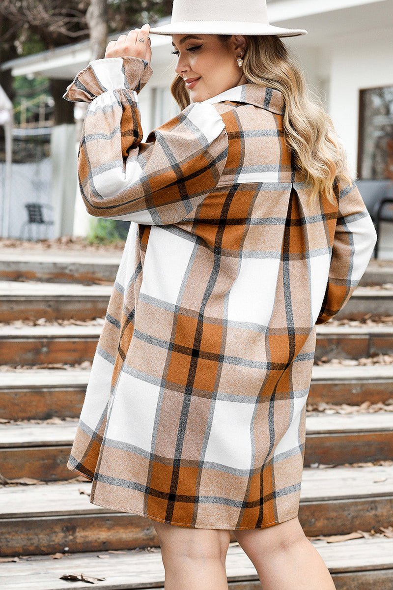 Plus Size Plaid Button Up Shirt Dress Trandify deal