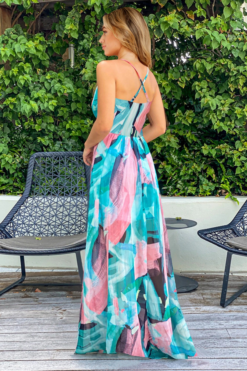 Crisscross Printed Surplice Cami Dress - Trandify Deal