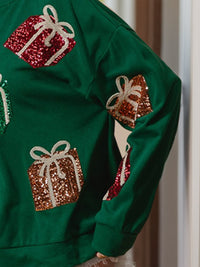 Sequin Gift Box Long Sleeve Sweatshirt Trandify Deal