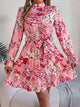Printed Mock Neck Flounce Sleeve Mini Dress Trandify deal
