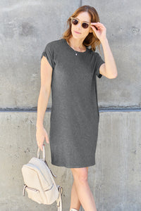Basic Bae Full Size Round Neck Short Sleeve Dress with Pockets Trandify deal