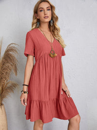 Full Size V-Neck Short Sleeve Dress Trandify deal