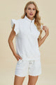Double Take Texture Flounce Sleeve Top and Shorts Set - Trandify Deal
