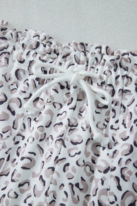 Drawstring Leopard Long Sleeve Hooded Top and Shorts Set Trandify Deal
