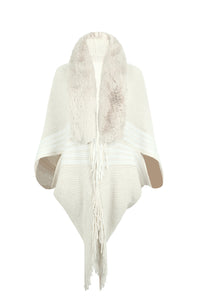 Striped Fringe Detail Long Sleeve Poncho Trandify deal