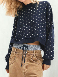 Slit Round Neck Long Sleeve Sweater Trandify Deal