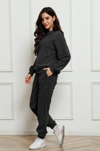 Corduroy Round Neck Sweatshirt and Sweatpants Set Trandify Deal
