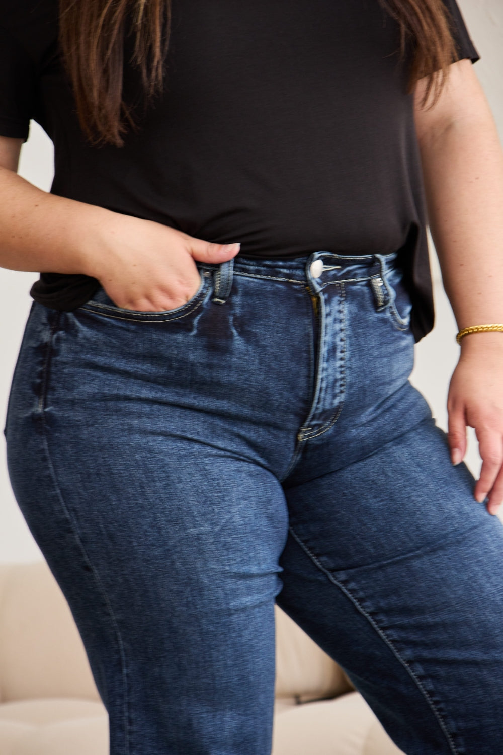 RFM Full Size Tummy Control High Waist Raw Hem Distressed Jeans Trandify deal