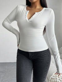 Devine Quarter Button Long Sleeve T-Shirt Trandify Deal