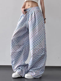 Plus Size Drawstring Joggers with Floral Heart Design – Trendy Comfortable Women’s Pants
