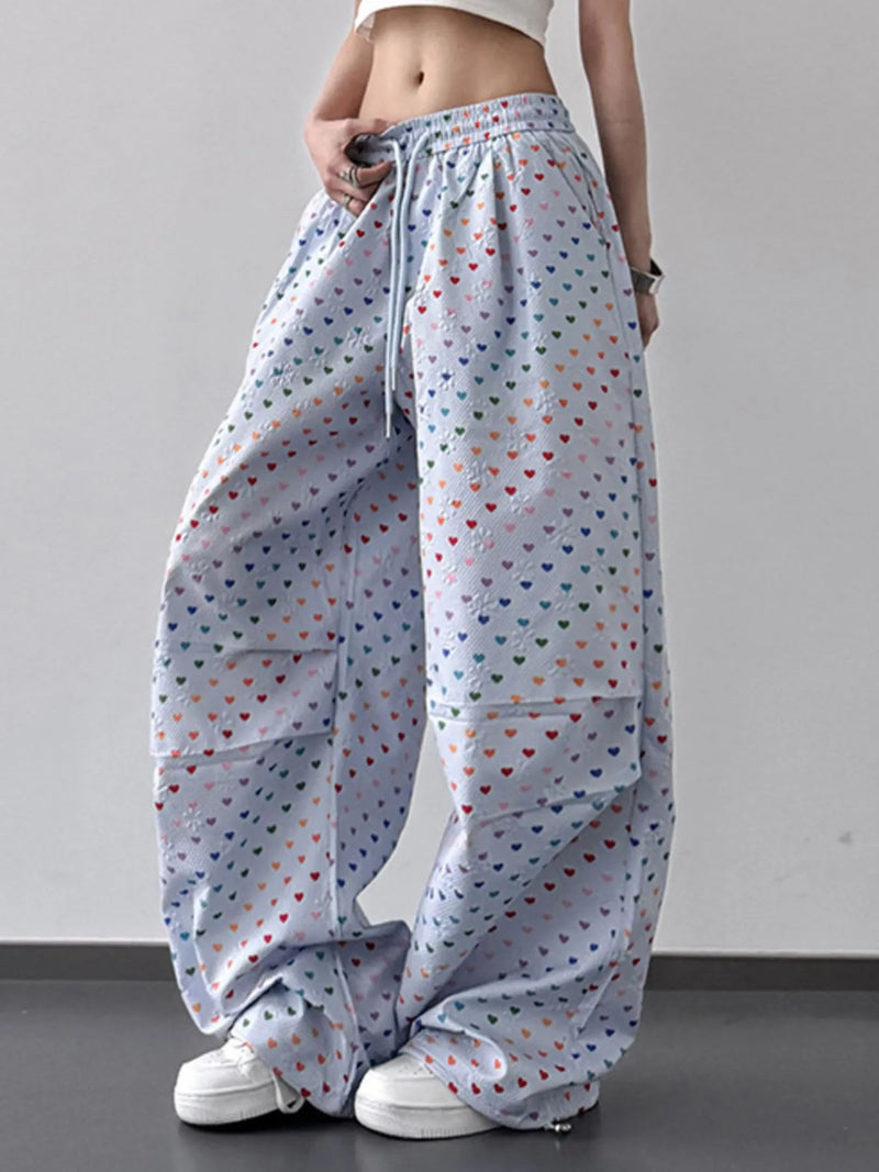 Plus Size Drawstring Joggers with Floral Heart Design – Trendy Comfortable Women’s Pants