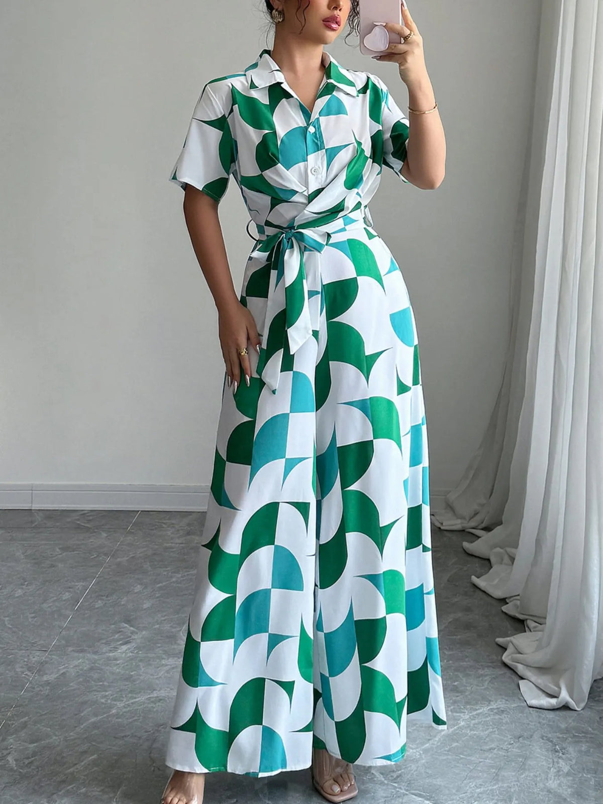 Floral Print Wide Leg Jumpsuit for Women with Belted Waist – Boho Chic Romper