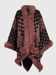 Checkered Faux Fur Trim Poncho Trandify deal