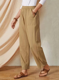 Full Size Elastic Waist Pants with Pockets Trandify deal