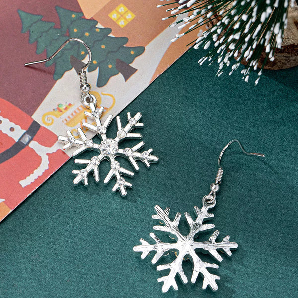 Christmas Snowflake Dangle Earrings, Rhinestone Alloy Jewelry