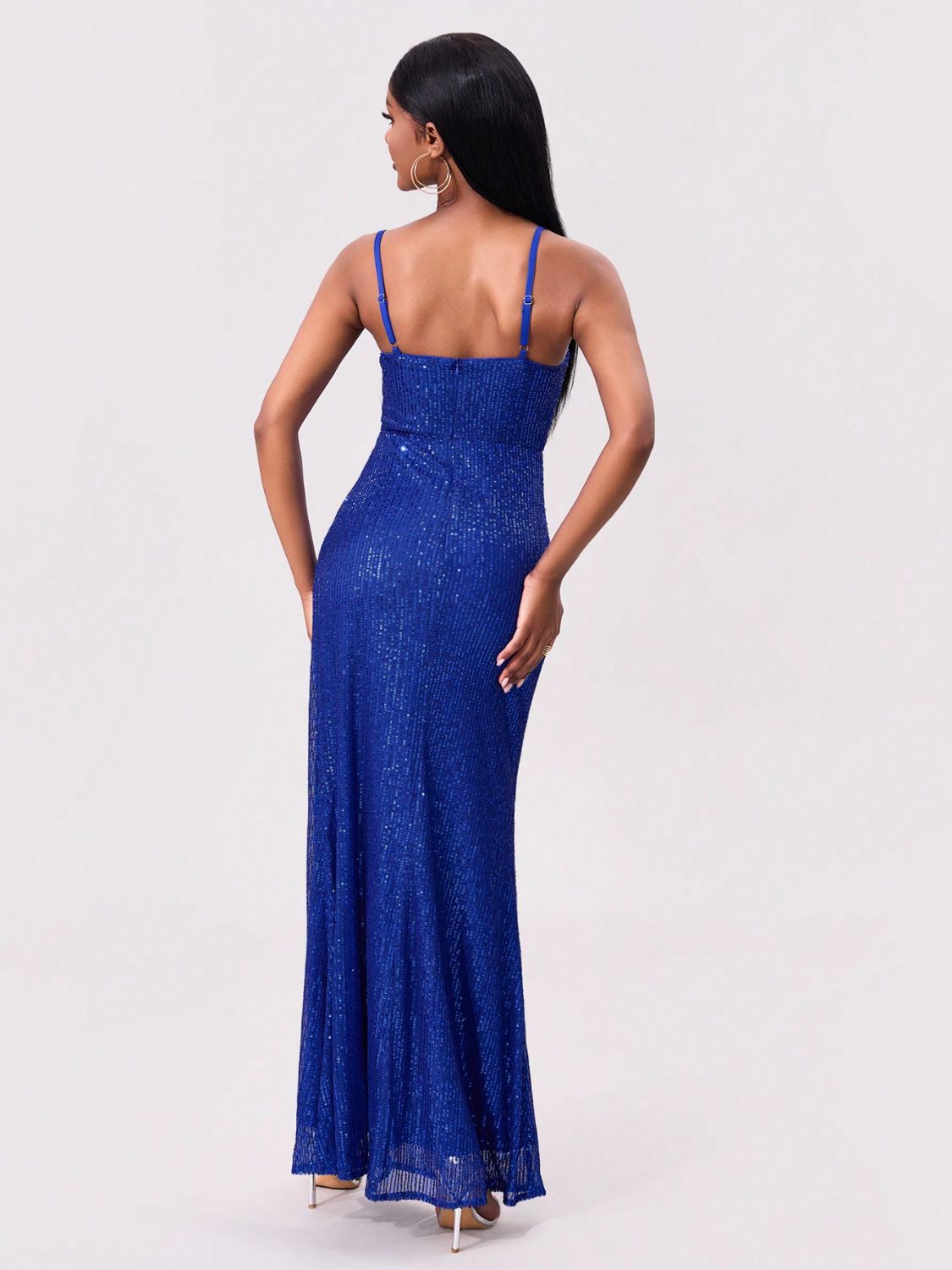 Slit Sequin Square Neck Spaghetti Strap Dress Trandify Deal