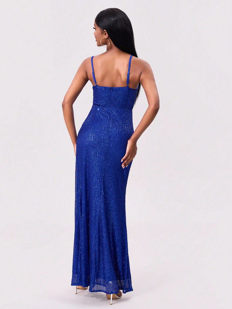 Slit Sequin Square Neck Spaghetti Strap Dress Trandify Deal