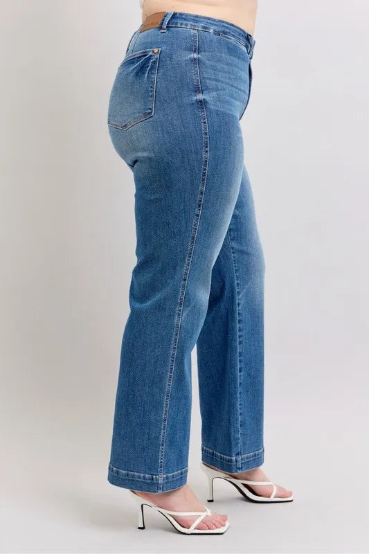 Judy Blue High Waist Straight Leg Jeans with contrast white thread detail