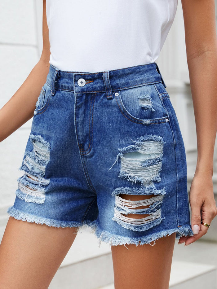 Distressed Raw Hem Denim Shorts Trandify deal