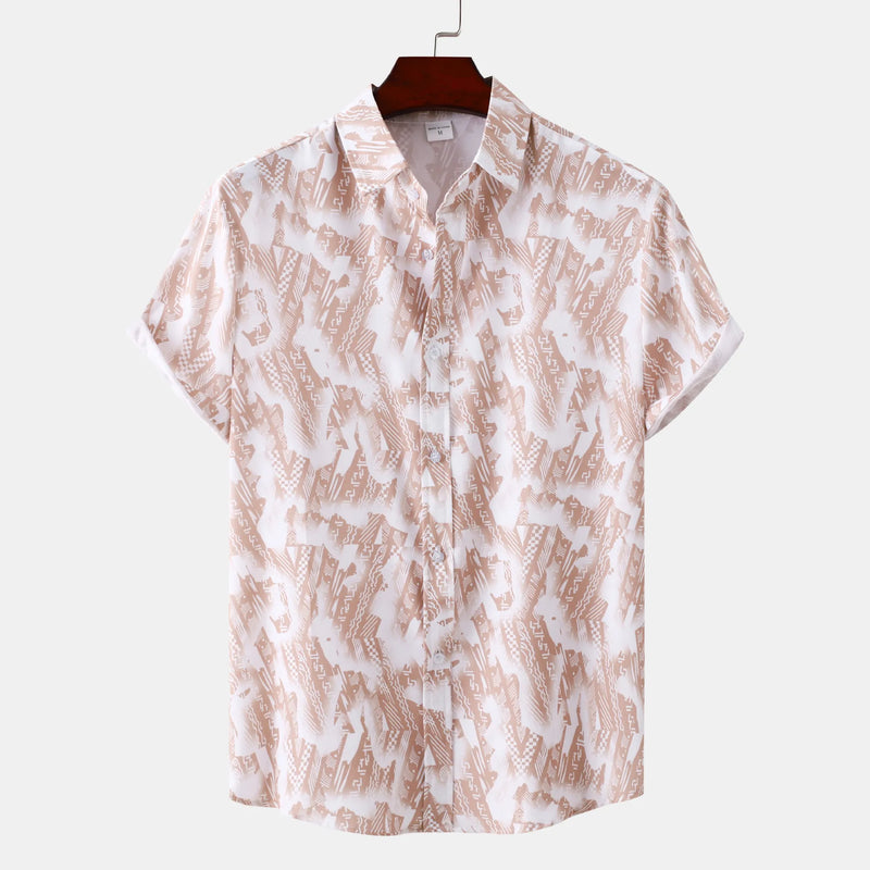 Plus size men’s Hawaiian shirt with blue tropical floral print, short sleeve button-up for summer