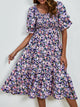 Smocked Floral Square Neck Short Sleeve Dress Trandify deal