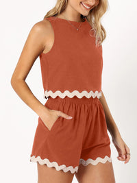 Contrast Trim Round Neck Top and Shorts Set Trandify deal