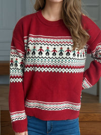 Contrast Round Neck Dropped Shoulder Sweater Trandify Deal