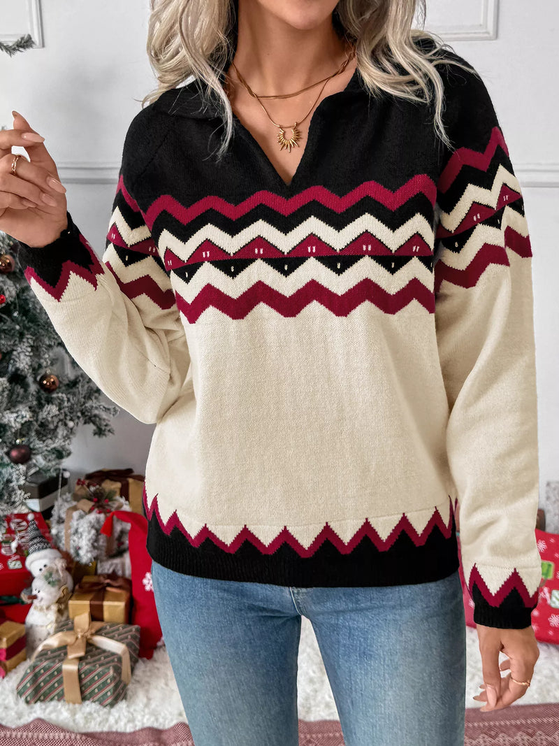 Women's Chevron Knit Sweater | Cozy Long Sleeve Top