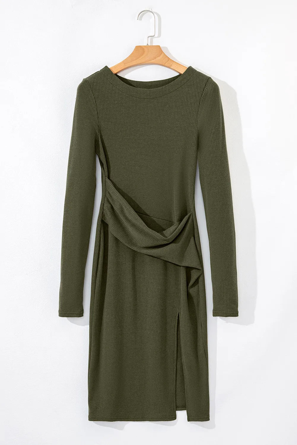 Slit Round Neck Long Sleeve Mini Dress Trandify Deal