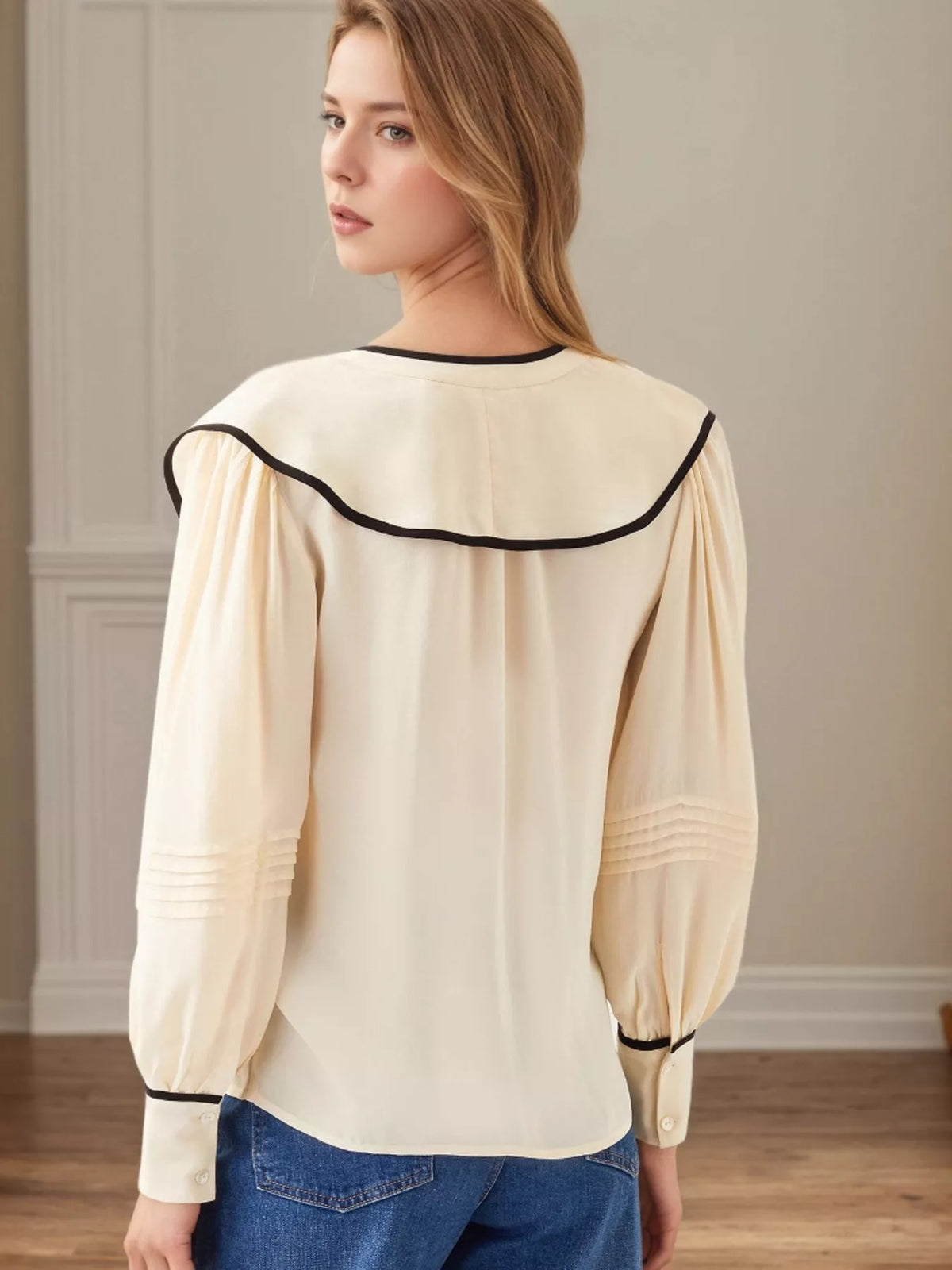Women's ruffled long sleeve blouse in [Cream] - rayon boho top for casual wear.