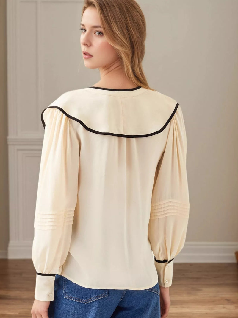 Women's ruffled long sleeve blouse in [Cream] - rayon boho top for casual wear.