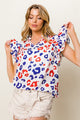 Leopard Print Ruffled Cap Sleeve Blouse - TrandifyDeal