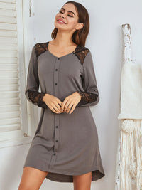 Lace Detail Long Sleeve Mini Lounge Dress Trandify Deal