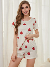 Heart Round Neck Top and Shorts Lounge Set Trandify deal