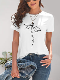 Dragonfly Graphic Round Neck Short Sleeve T-Shirt Trandify deal