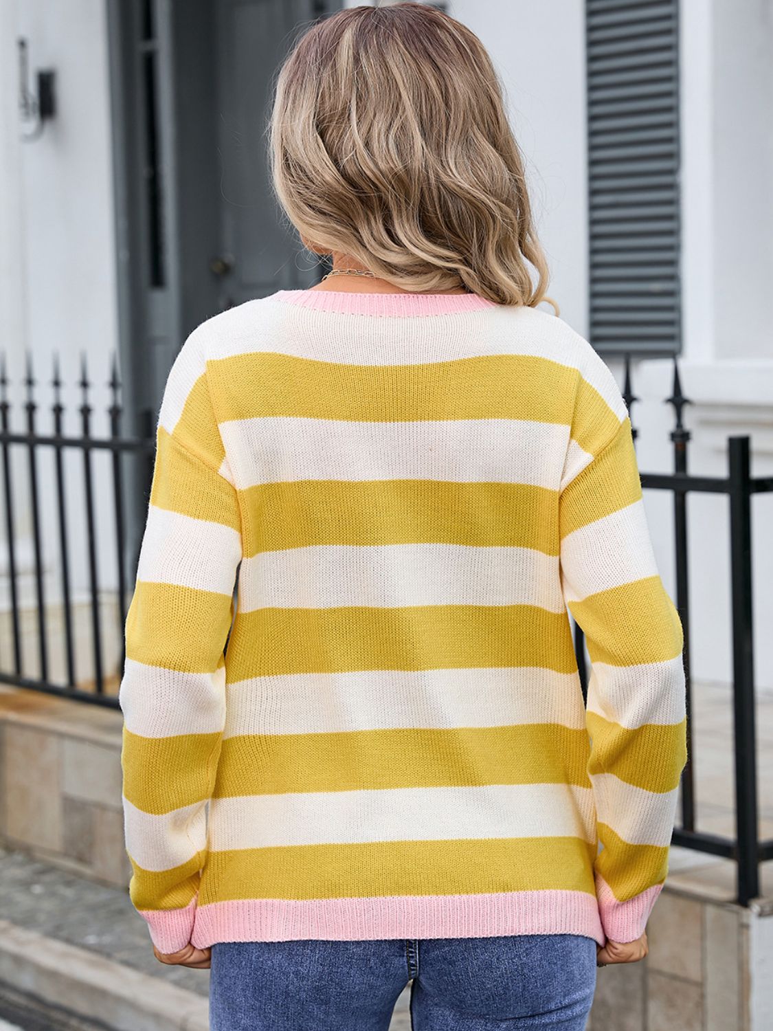 Angel wings Striped Round Neck Dropped Shoulder Sweater Trandify Deal