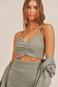 MABLE 3 Pieces Sweater Set with Crop Cami, Mini Skirt, Cardigan Trandify Deal