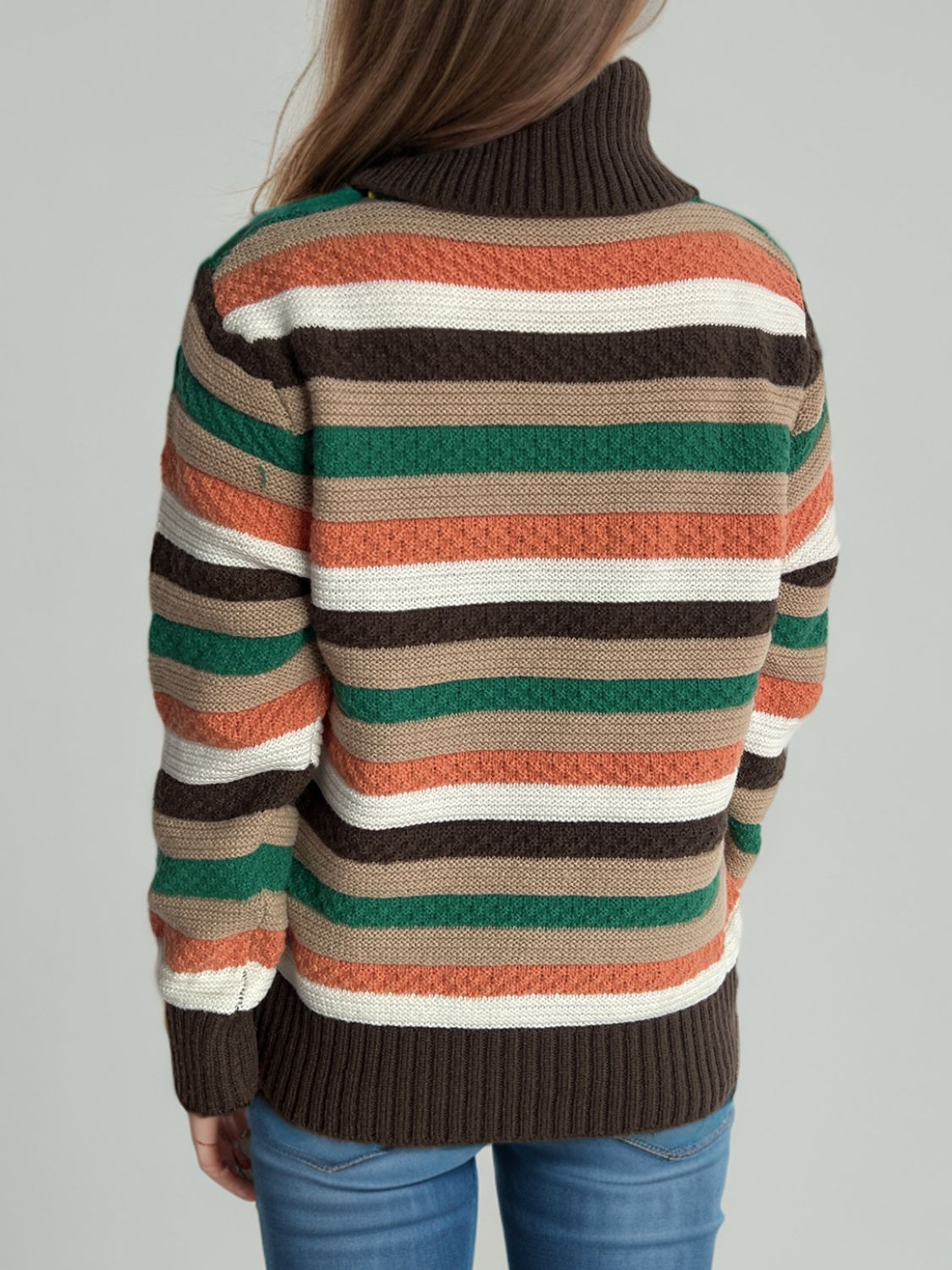 Contrast Stripes Turtleneck Long Sleeve Sweater Trandify Deal