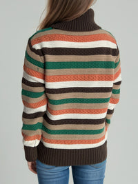 Contrast Stripes Turtleneck Long Sleeve Sweater Trandify Deal