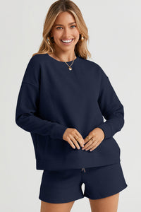 Double Take Full Size Texture Long Sleeve Top and Drawstring Shorts Set Trandify Deal