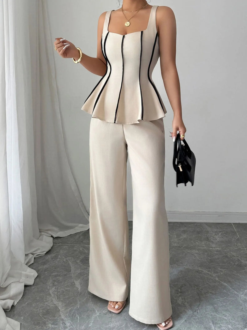 Plus-size friendly wide leg pants and matching top set for casual wear