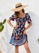 Printed Square Neck Short Sleeve Dress Trandify deal