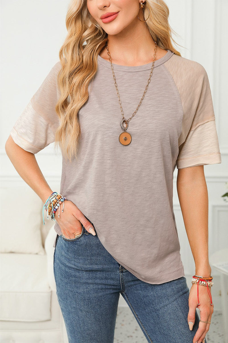 Color Block Round Neck Half Sleeve Top Trandify Deal