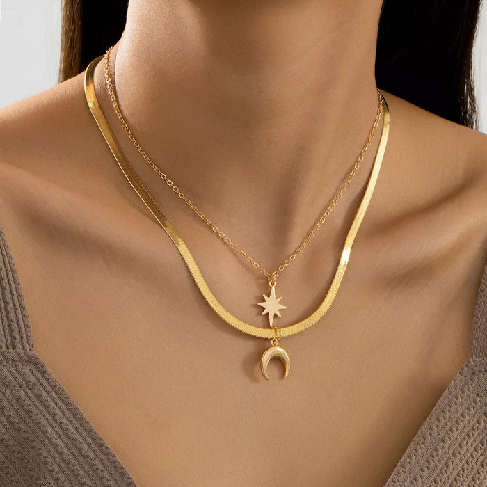 Dainty Moon and Star Necklace Set | 2-Piece Gold Celestial Jewelry