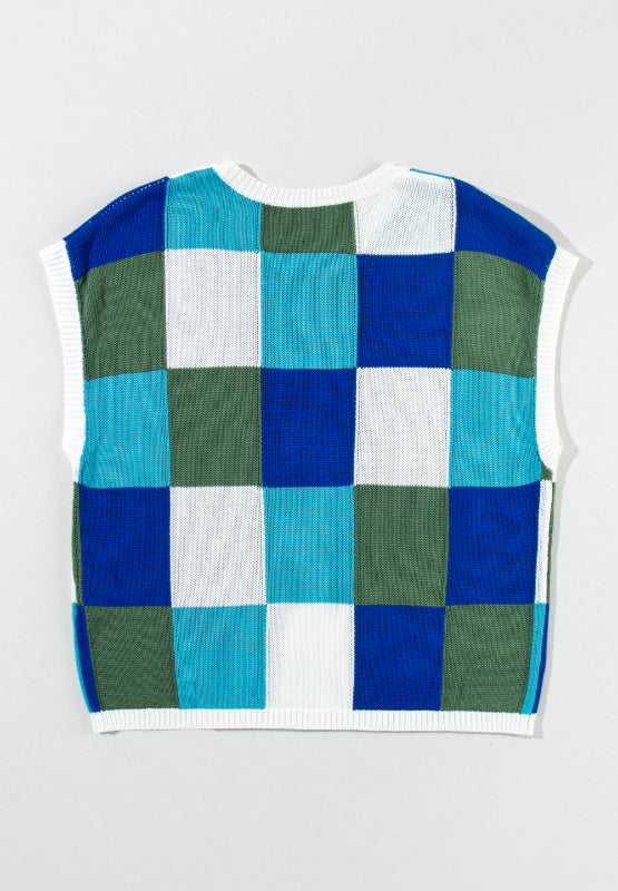 Contrast Plaid Round Neck Cap Sleeve Sweater Trandify Deal