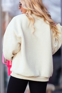 HOWDY Patched Round Neck Sherpa Sweatshirt Trandify Deal