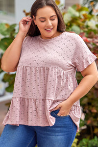 Plus Size Eyelet Round Neck Short Sleeve Blouse Trandify deal
